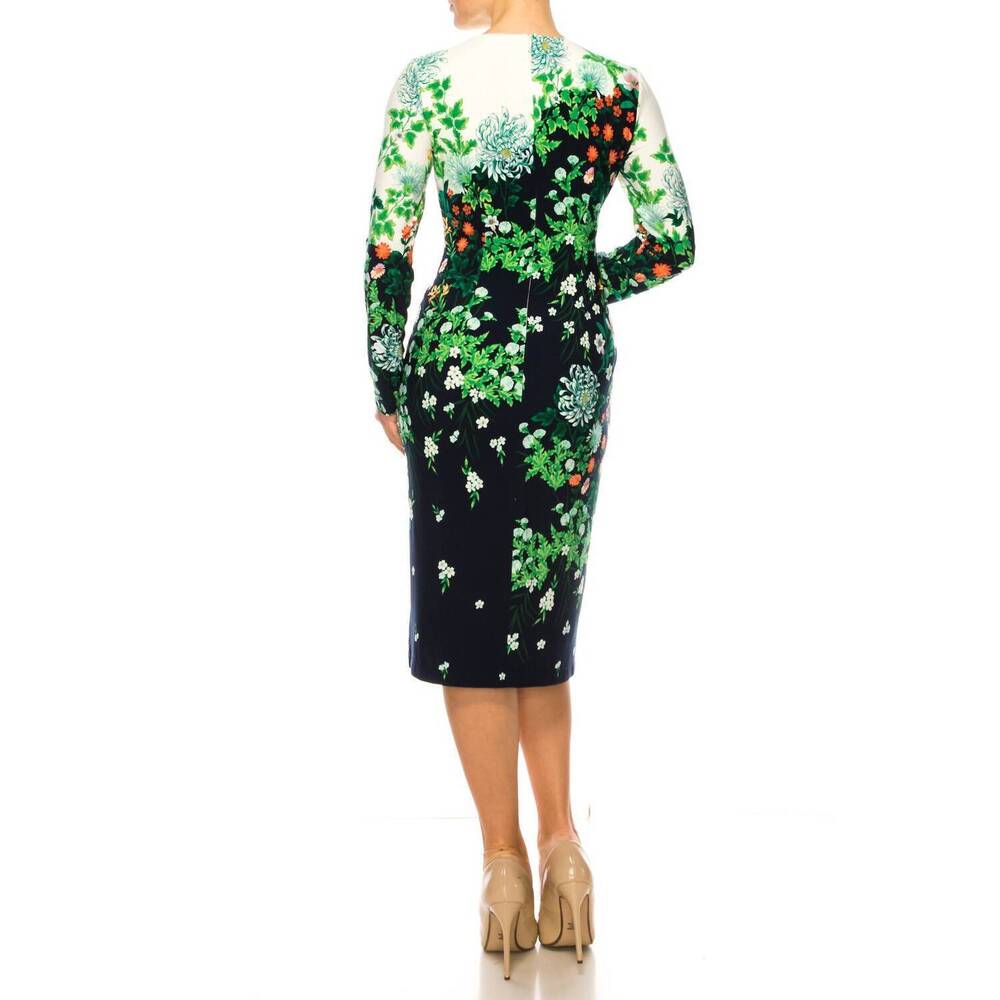 NEW MAGGY LONDON long sleeve floral sheath dress in white green - Picture 3 of 4